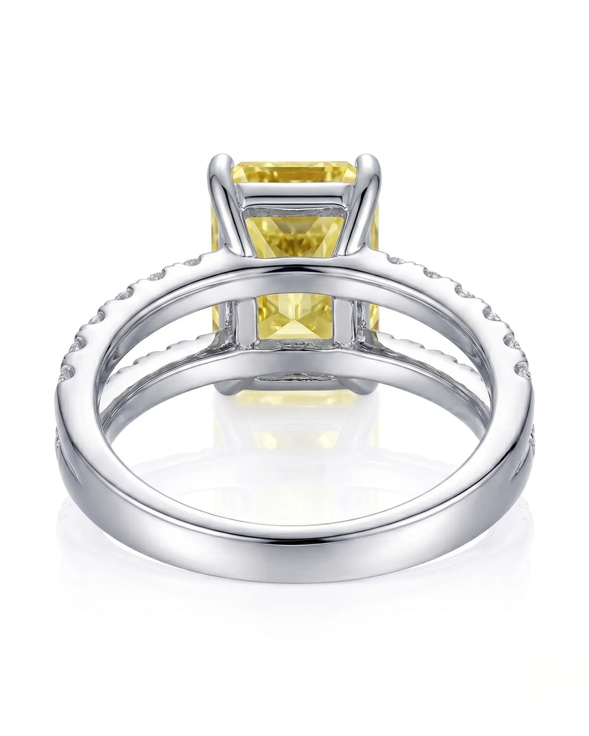 Yellow sapphire and diamond engagement ring with split shank in platinum | SARATTI