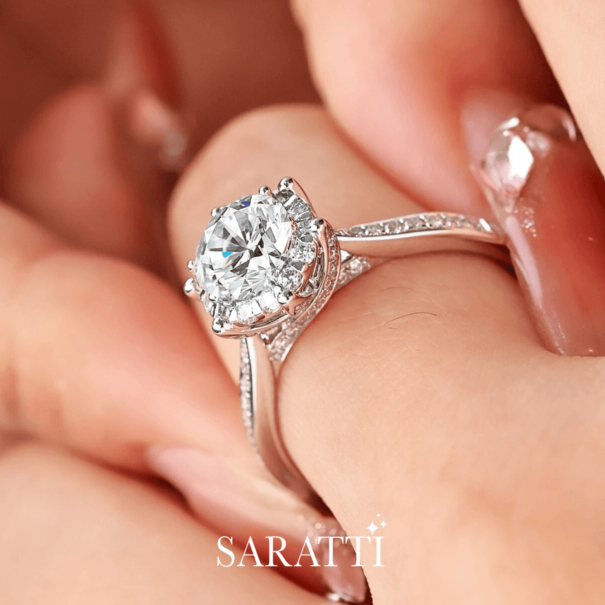 Prong Set White Gold Halo Diamond Ring | Yulisa