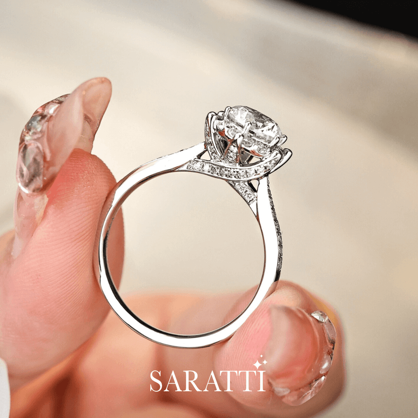 18K Gold sleek luxury diamond pave engagment ring | Yulisa