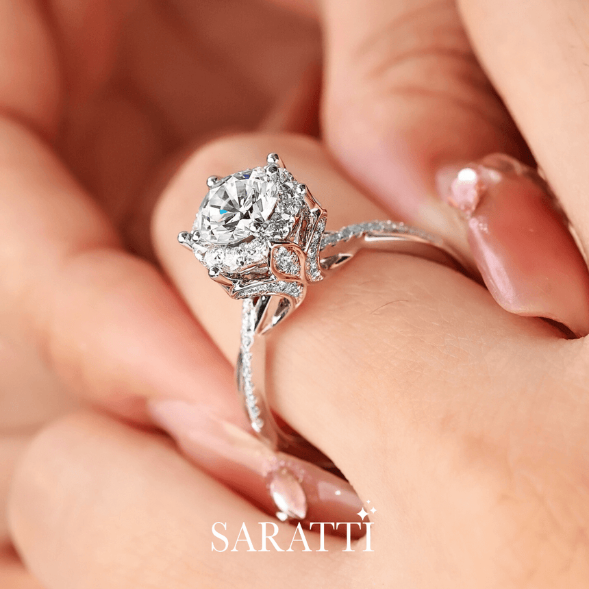 model wears the whispering dawn natural diamond engagement ring