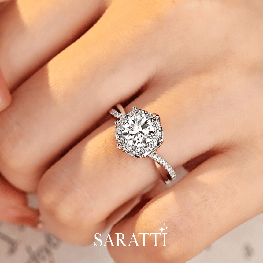 Split shank 18K white gold classic natural diamond engagement ring