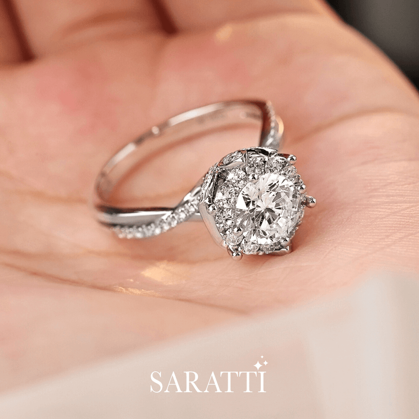 18K white gold classic naturla diamond halo bridal jewelry