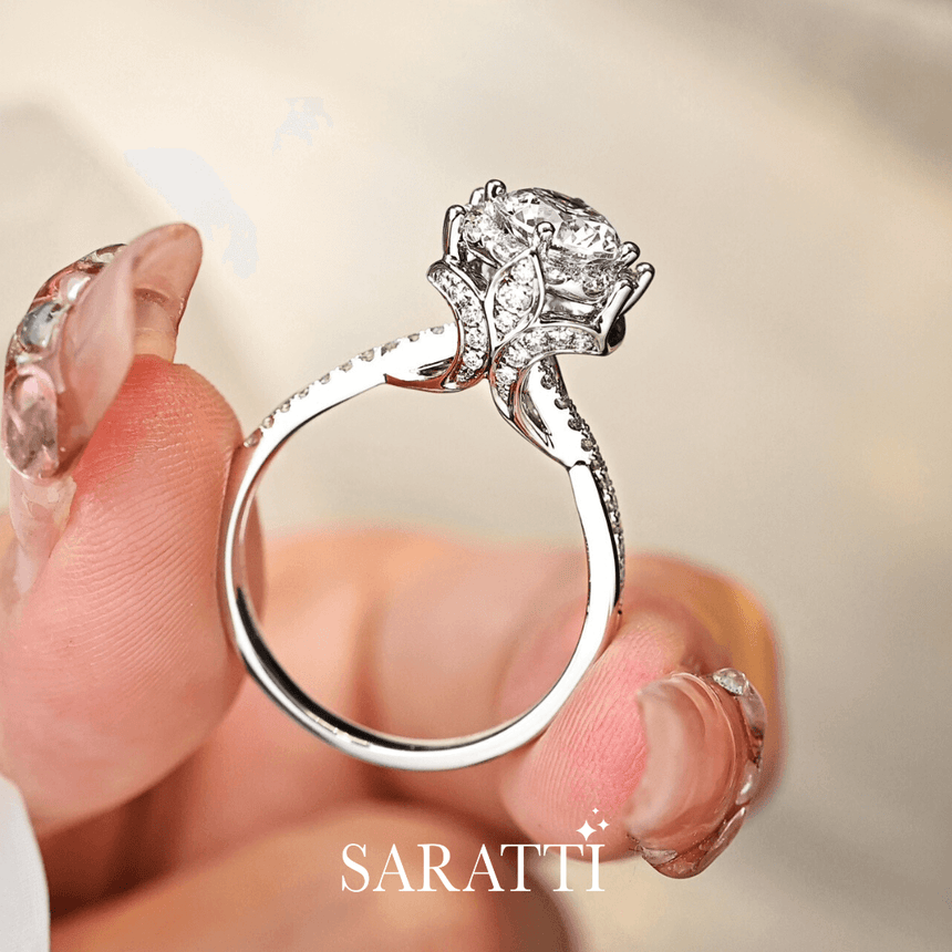 luxury fleur de lis motif natural diamond engagement ring