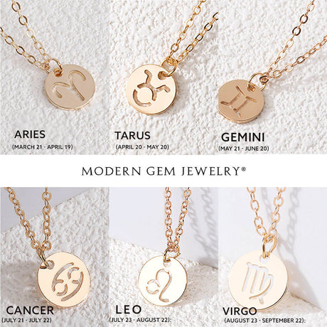 18K Yellow Gold Zodiac Necklace with Cable Chain | Saratti
