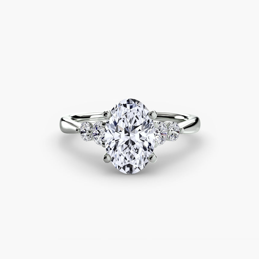AMÉLIE Oval Cut four-stone shoulder solitaire ring setting in 950 Platinum | SARATTI