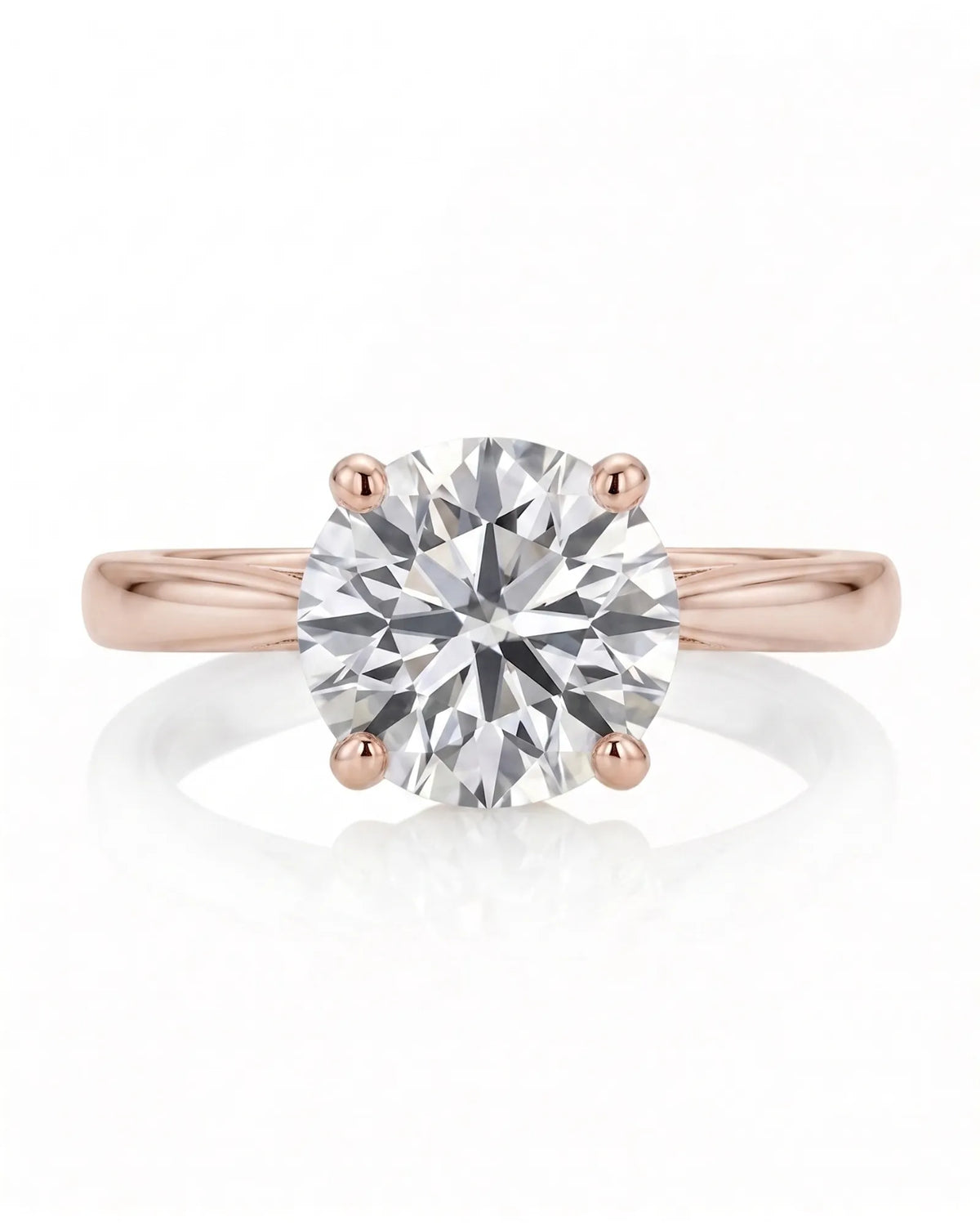 ARIA 1 carat round natural diamond solitaire engagement ring in 18K rose gold, front view of four-prong setting | SARATTI