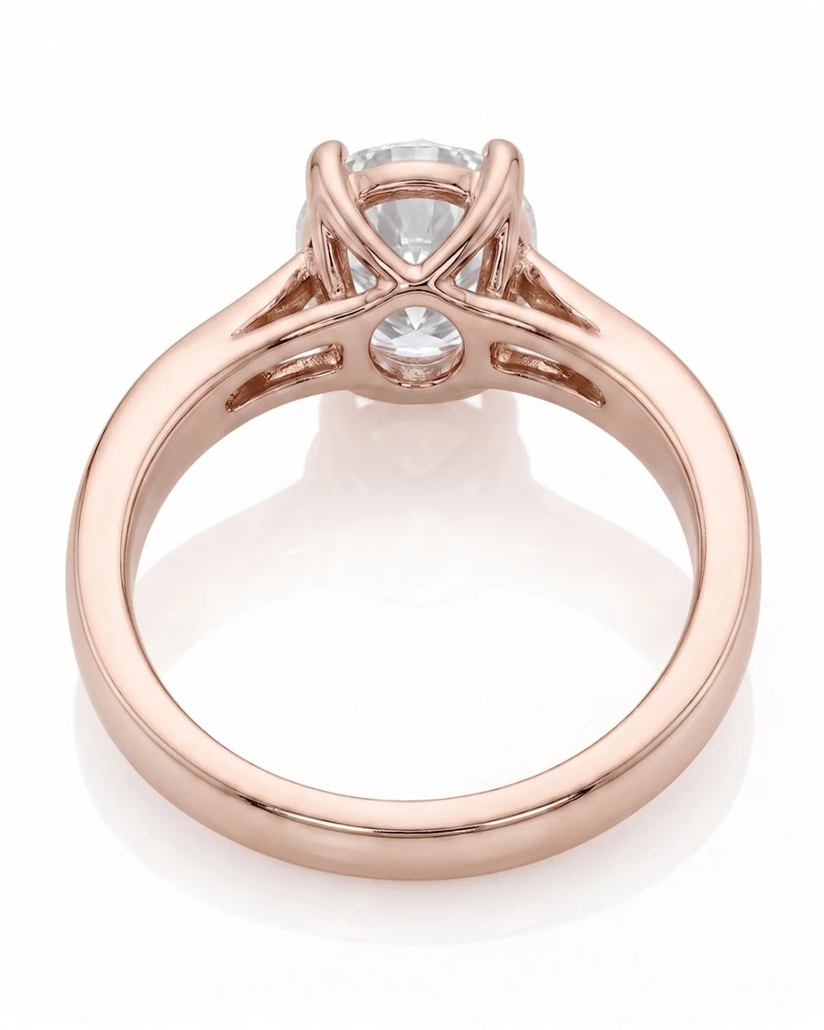 ARIA 1 carat round natural diamond solitaire engagement ring in 18K rose gold, underside view of open gallery | SARATTI