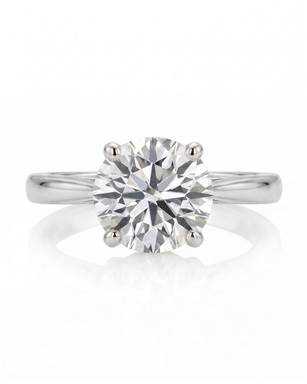 ARIA 1 carat round natural diamond solitaire engagement ring in 18K white gold, front view of four-prong setting | SARATTI