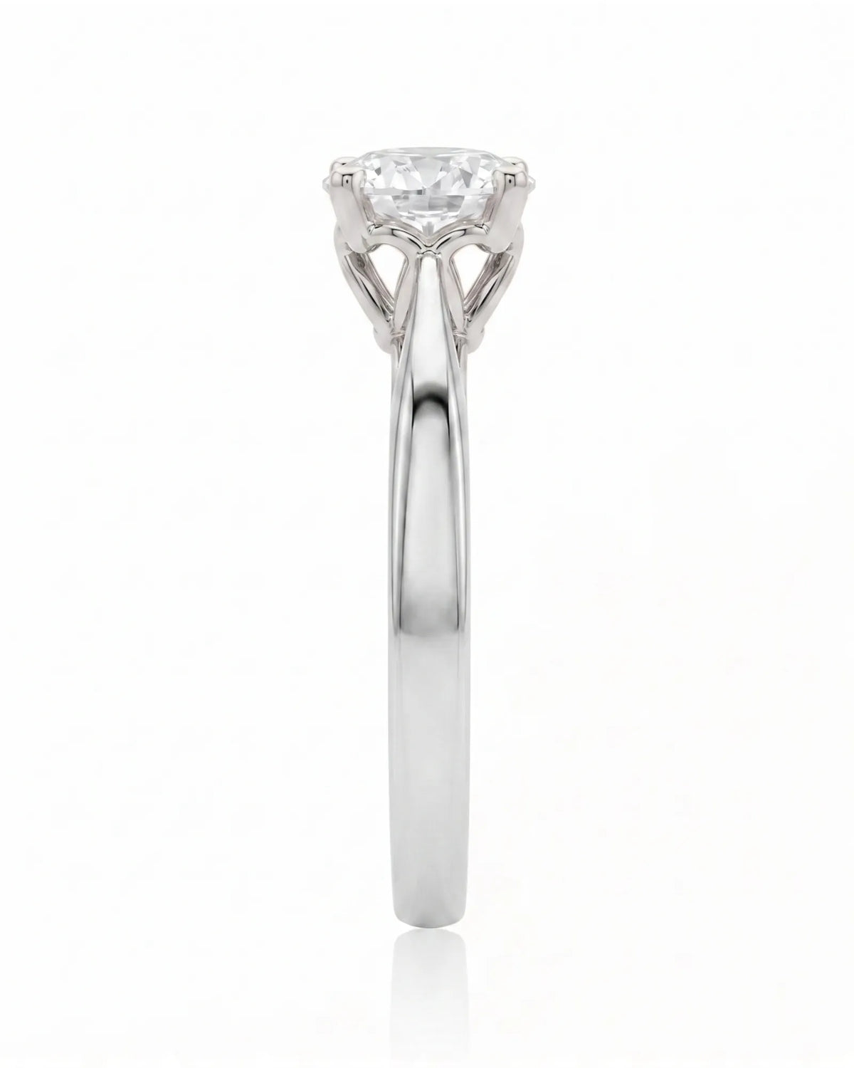 ARIA 1 carat round natural diamond solitaire engagement ring in 18K white gold, side profile showing elevated open basket | SARATTI