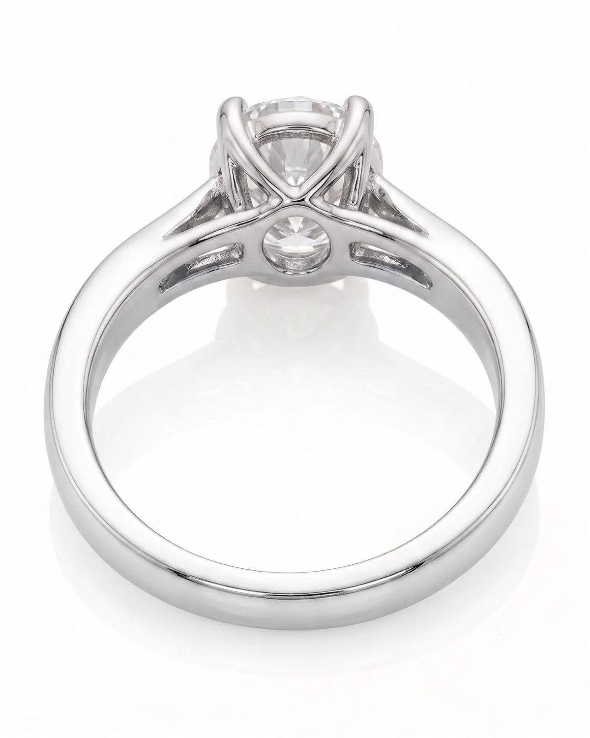 ARIA 1 carat round natural diamond solitaire engagement ring in platinum, underside view of open gallery | SARATTI