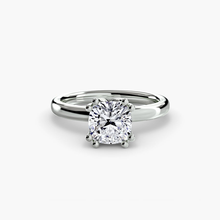 ASTRA – Cushion Cut Six-Prong Solitaire Ring Setting – White Gold view | SARATTI