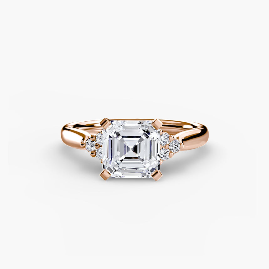 ASTRA II – Asscher Cut Six-Stone Shoulder Solitaire Ring Setting in Rose Gold | SARATTI