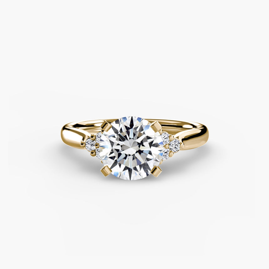 ASTRA II – Round Cut Six-Stone Shoulder Solitaire Ring Setting in Yellow Gold | SARATTI
