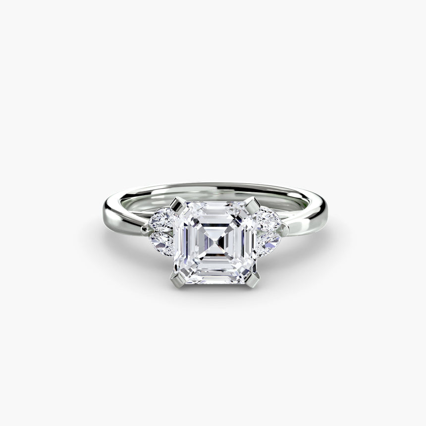 AURELIA – Asscher Cut Four-Stone Shoulder Ring Setting in 950 Platinum | SARATTI