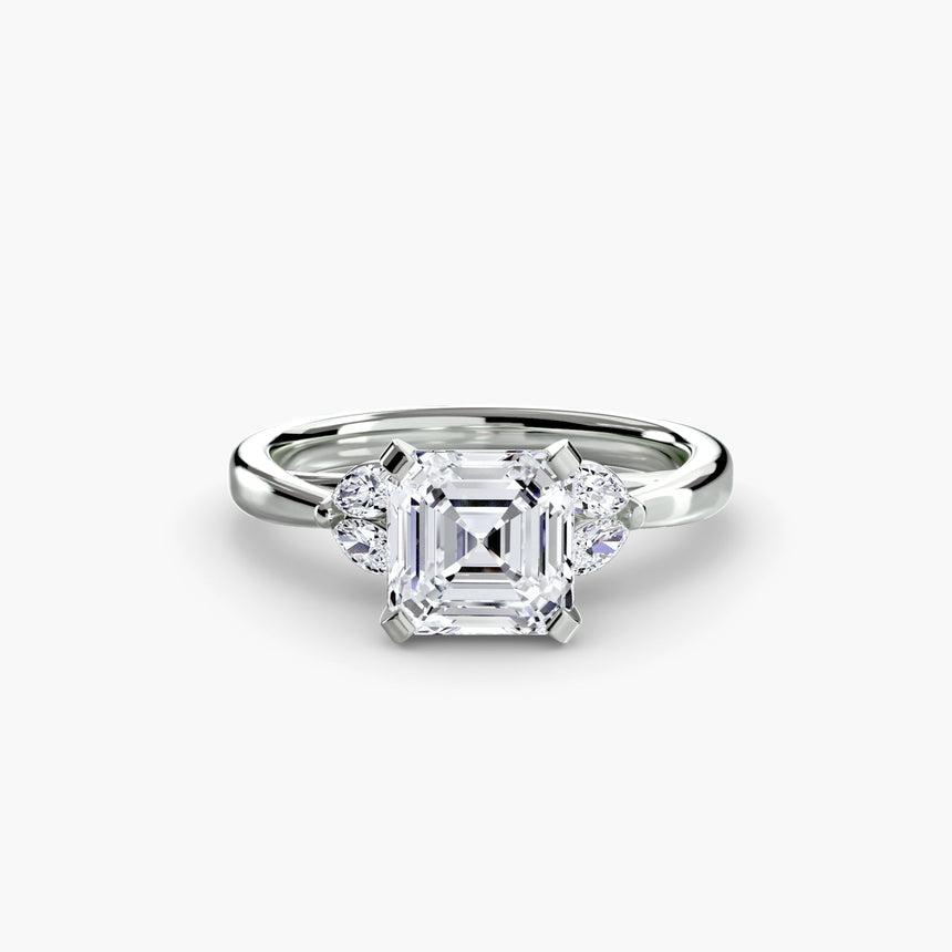 AURELIA – Asscher Cut Four-Stone Shoulder Ring Setting in White Gold | SARATTI