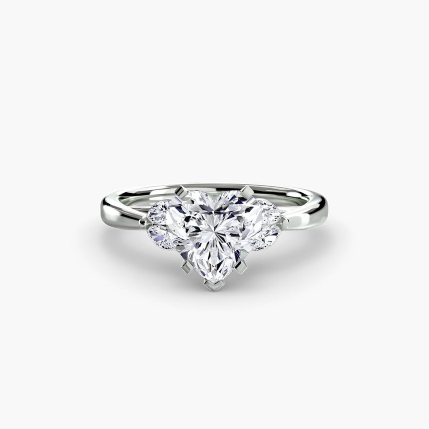 AURELIA Heart Cut Four-Stone Shoulder Ring Setting in White Gold | SARATTI