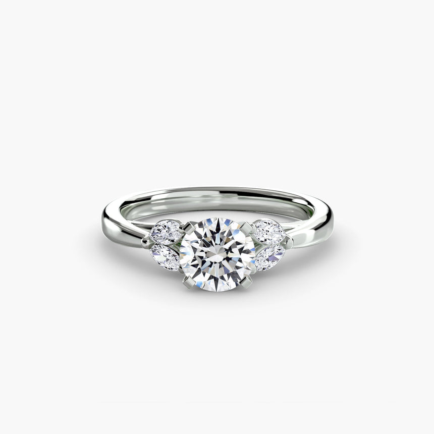 AURELIA – Round Cut Four-Stone Shoulder Ring Setting in 950 Platinum | SARATTI
