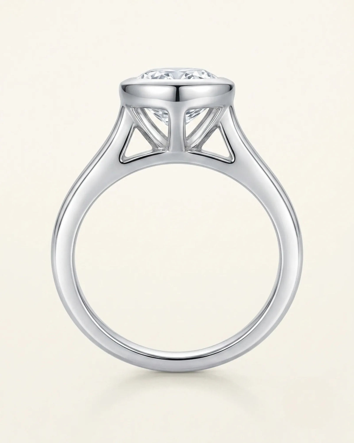 Aurelia's Embrace pear-cut natural diamond bezel engagement ring in 18K white gold, rear gallery and band view | SARATTI