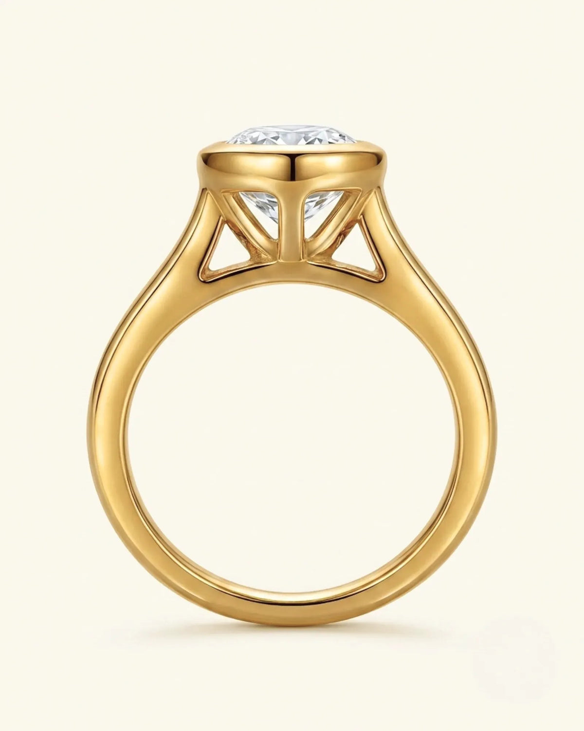 Aurelia's Embrace pear-cut natural diamond bezel engagement ring in 18K yellow gold, rear gallery and band view | SARATTI