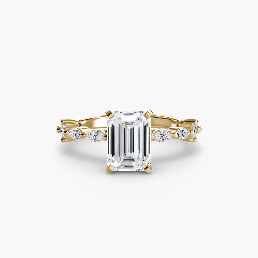 AUREX CATHEDRAL – Emerald Cut Pavé Solitaire Ring Setting in Yellow Gold, standalone product view | SARATTI
