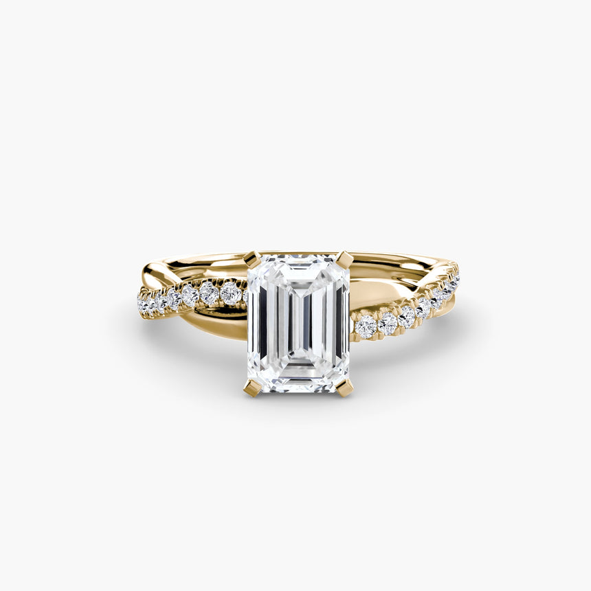 AUREX Emerald Cut pavé band solitaire ring setting in Yellow Gold | SARATTI