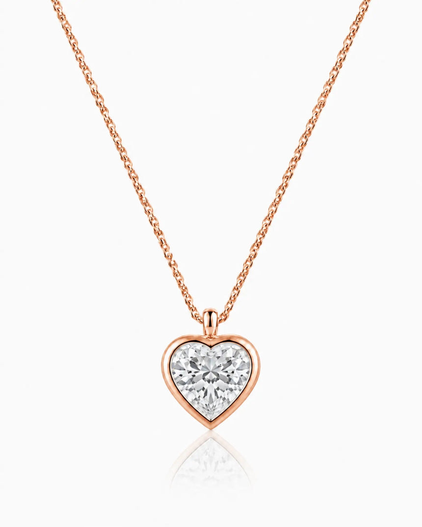 AUREX Heart Cut bezel necklace setting in rose gold | SARATTI