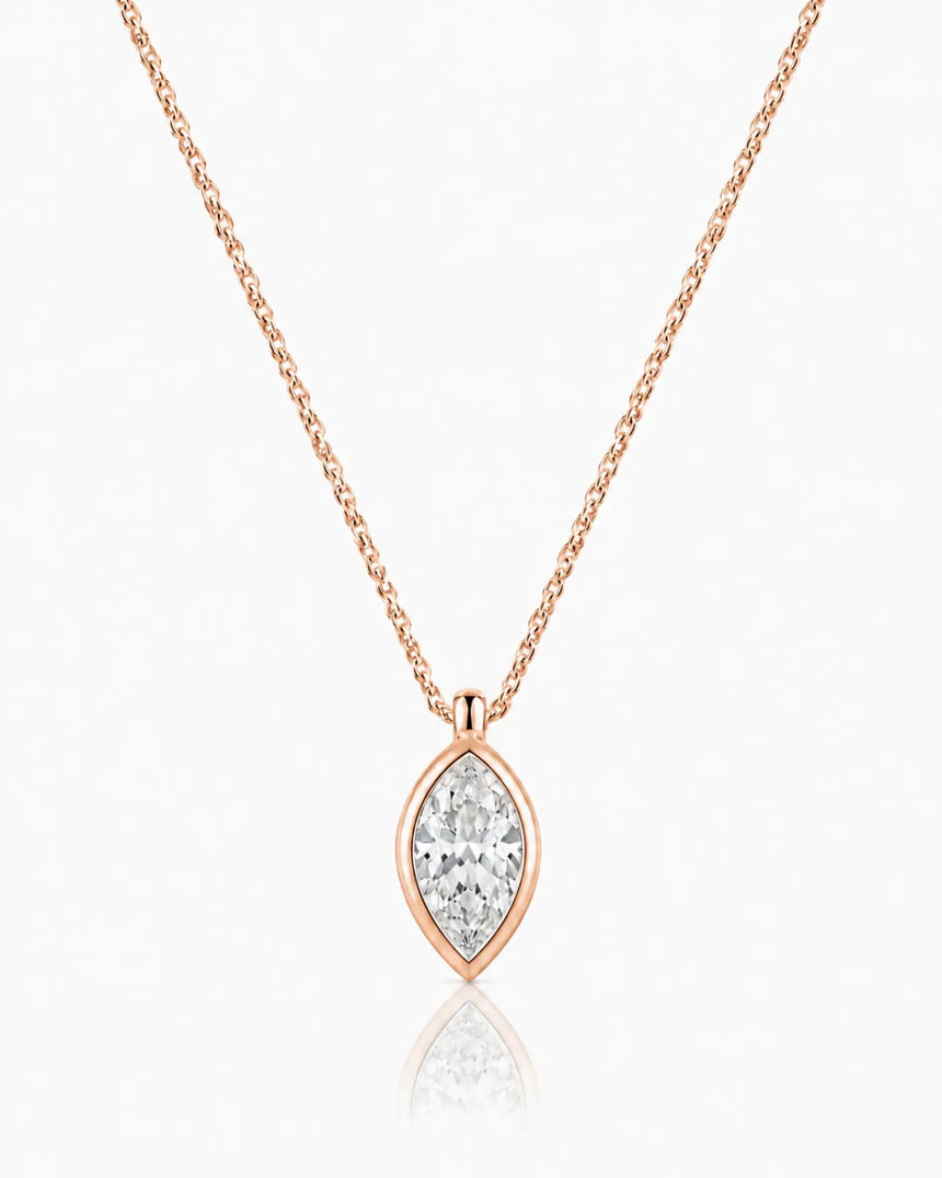 AUREX Marquise Cut bezel necklace setting in rose gold | SARATTI