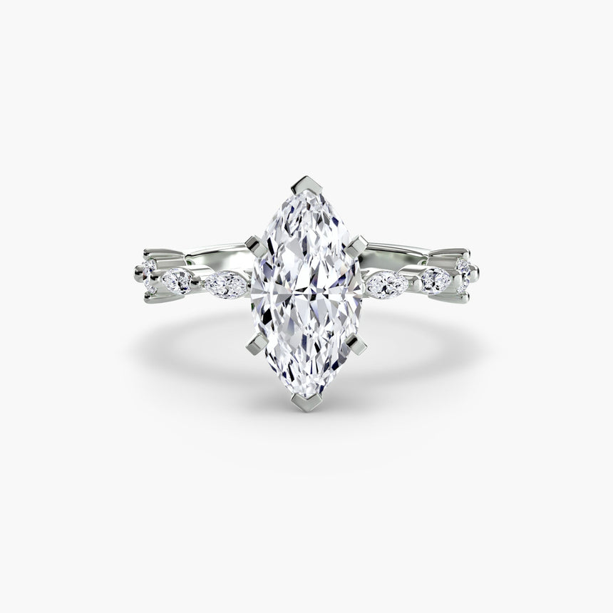 AUREX – Marquise Cut Pavé Cathedral Ring Setting in White Gold | SARATTI