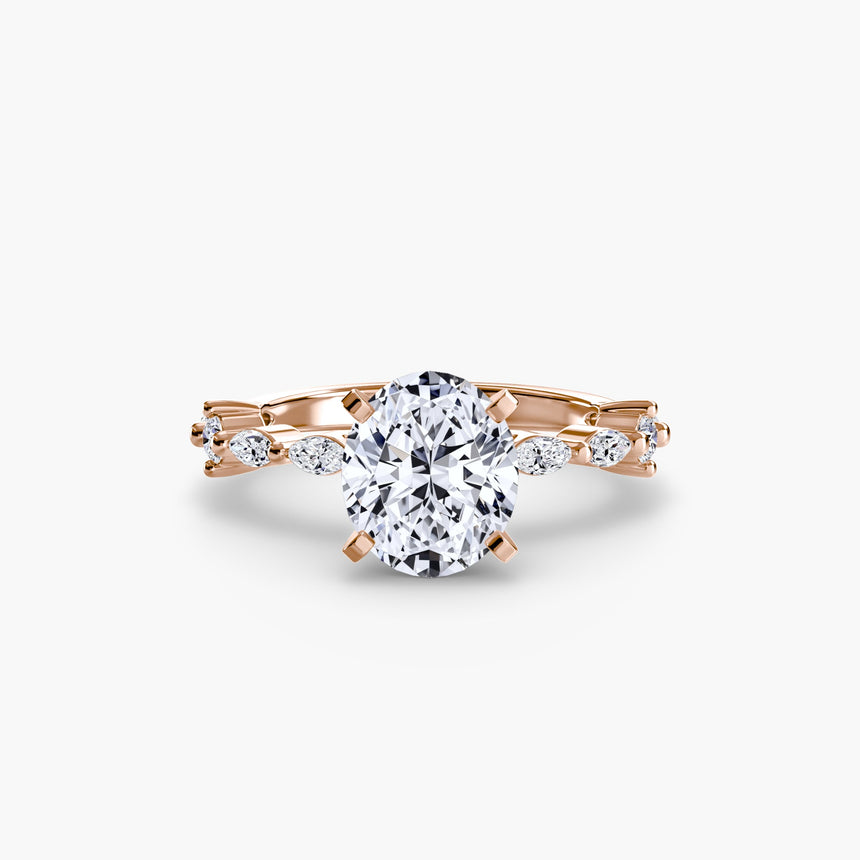 AUREX Oval Cut pavé cathedral ring setting in Rose Gold | SARATTI