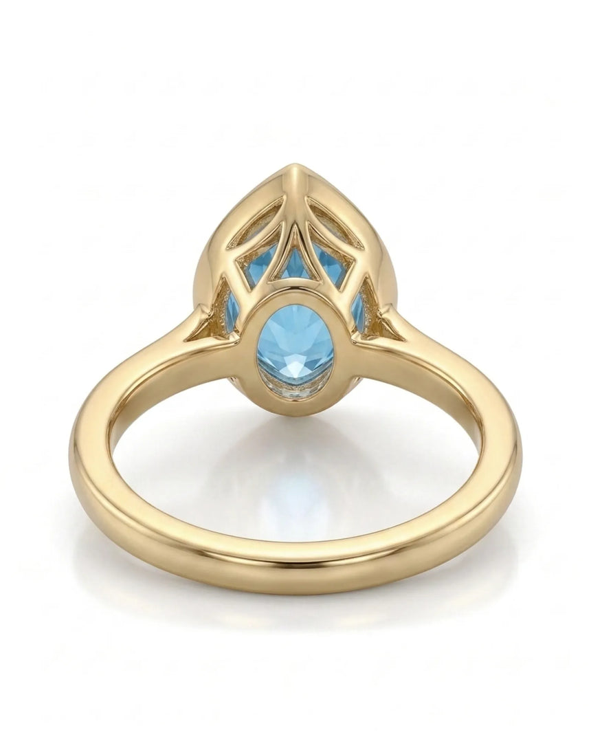 AUREX pear cut Aquamarine bezel solitaire ring setting in Yellow Gold, underside view | SARATTI