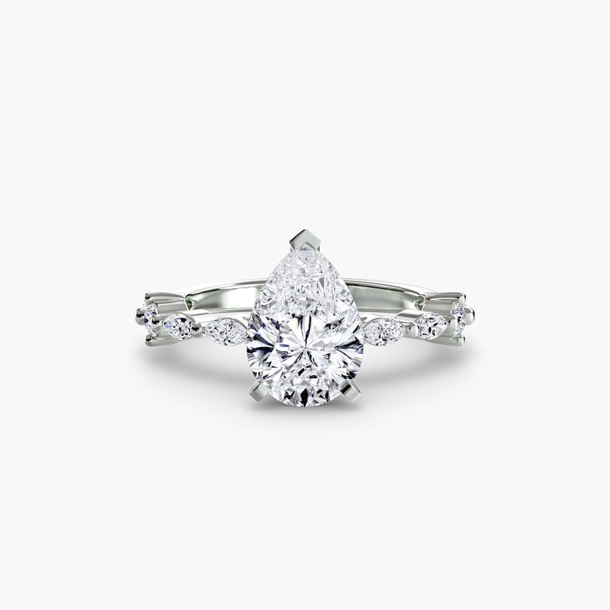 AUREX – Pear Cut Pavé Cathedral Ring Setting in White Gold | SARATTI