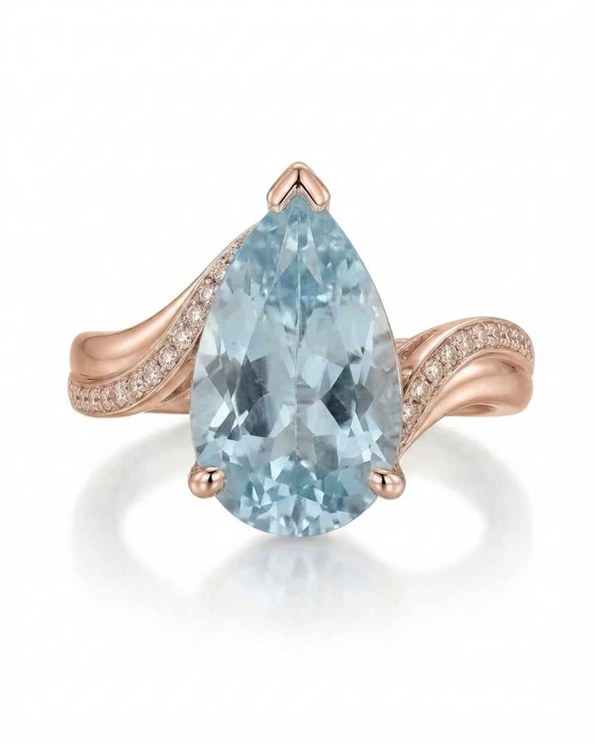 Aveline Vow Pear Cut Aquamarine Diamond Bypass Ring Setting in Rose Gold, side profile | SARATTI