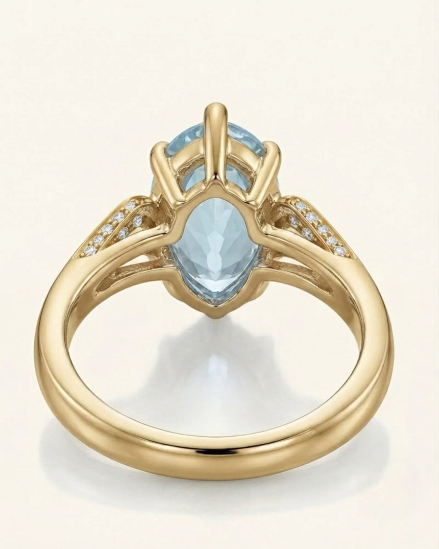 Aveline Vow Pear Cut Aquamarine Diamond Bypass Ring Setting in Yellow Gold, rear gallery view | SARATTI