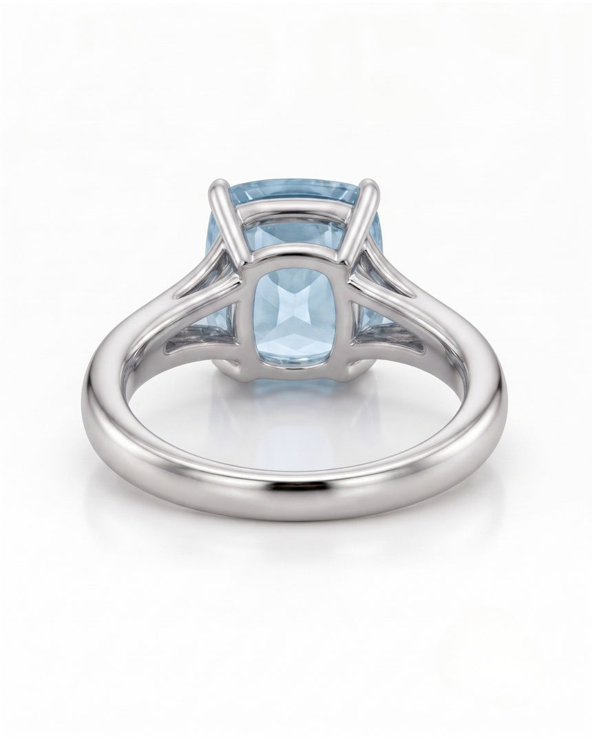Avenelle cushion cut Aquamarine split-shank ring setting in platinum, underside view | SARATTI