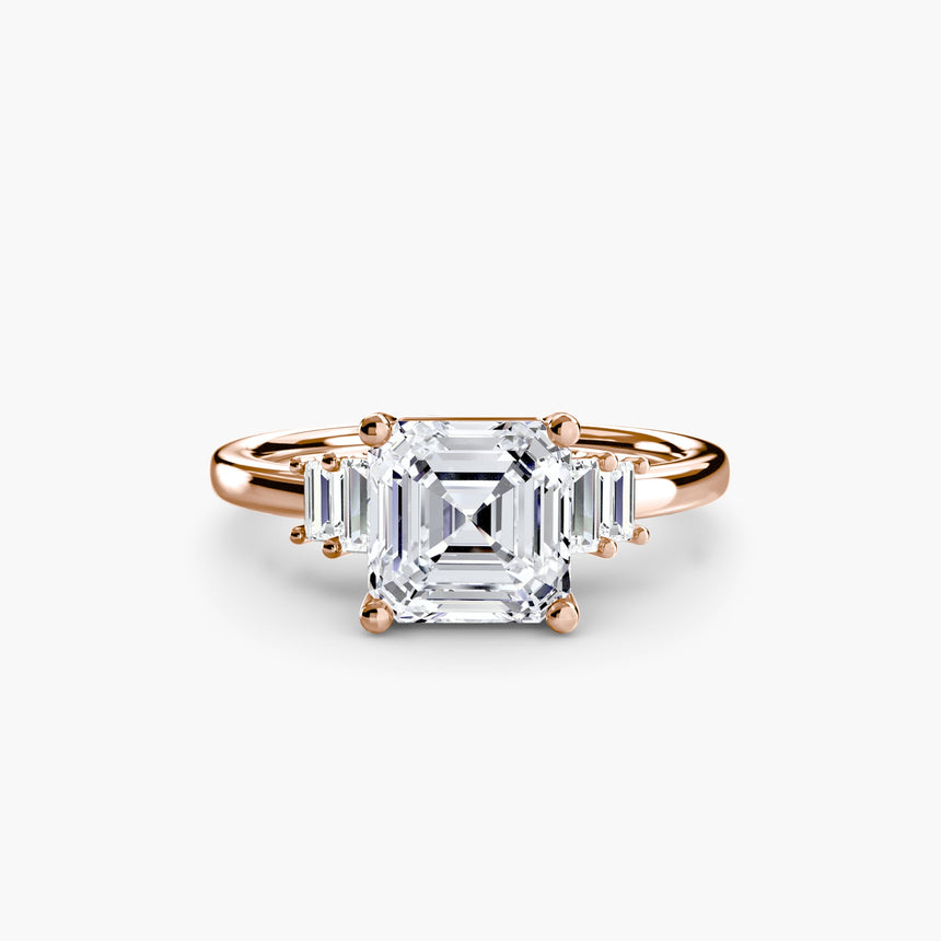 AVENIR – Asscher Cut Baguette Accent Solitaire Ring Setting in Rose Gold | SARATTI