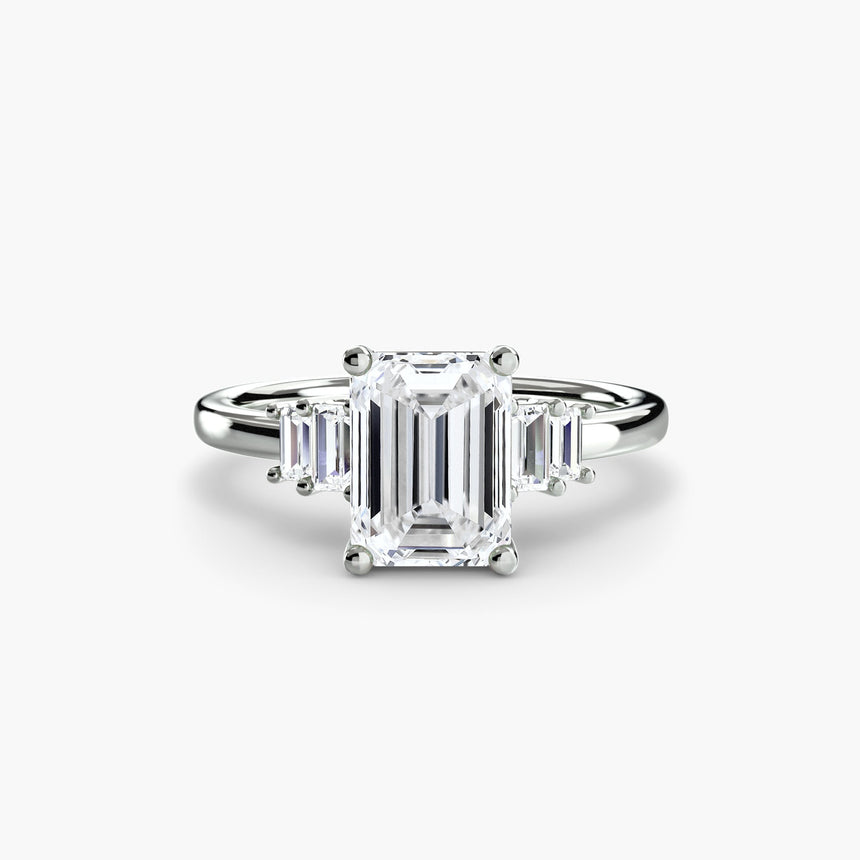 AVENIR Emerald Cut Baguette Accent Solitaire Ring Setting in 950 Platinum | SARATTI