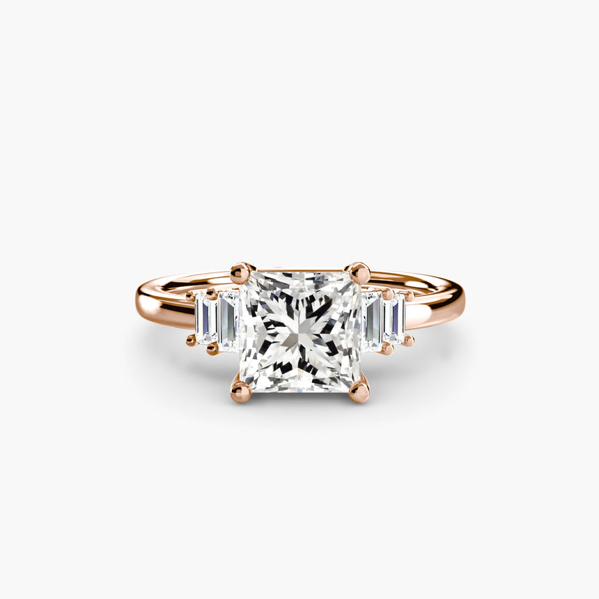 AVENIR – Princess Cut Baguette Accent Solitaire Ring Setting in Rose Gold | SARATTI