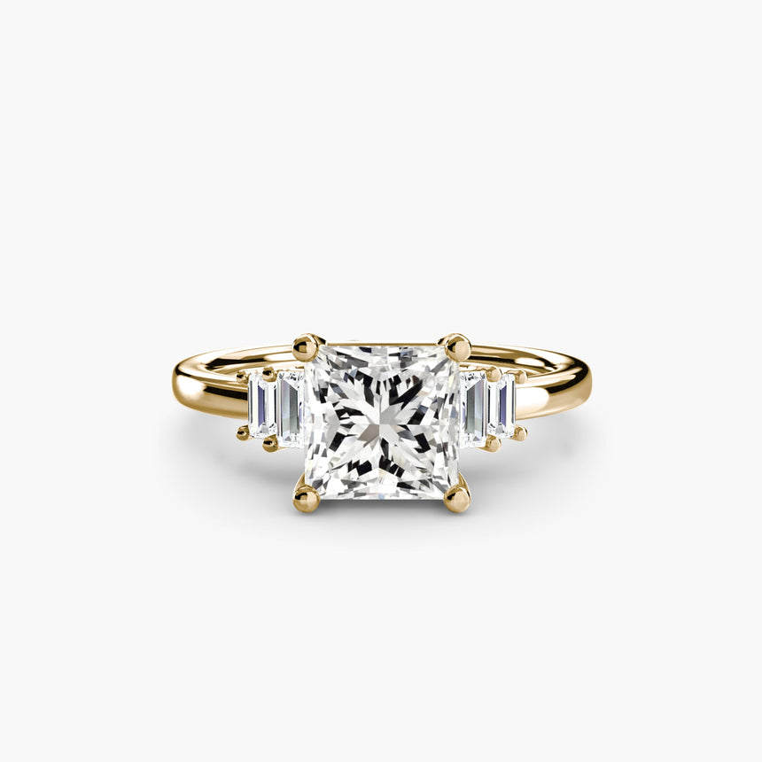AVENIR – Princess Cut Baguette Accent Solitaire Ring Setting in Yellow Gold | SARATTI