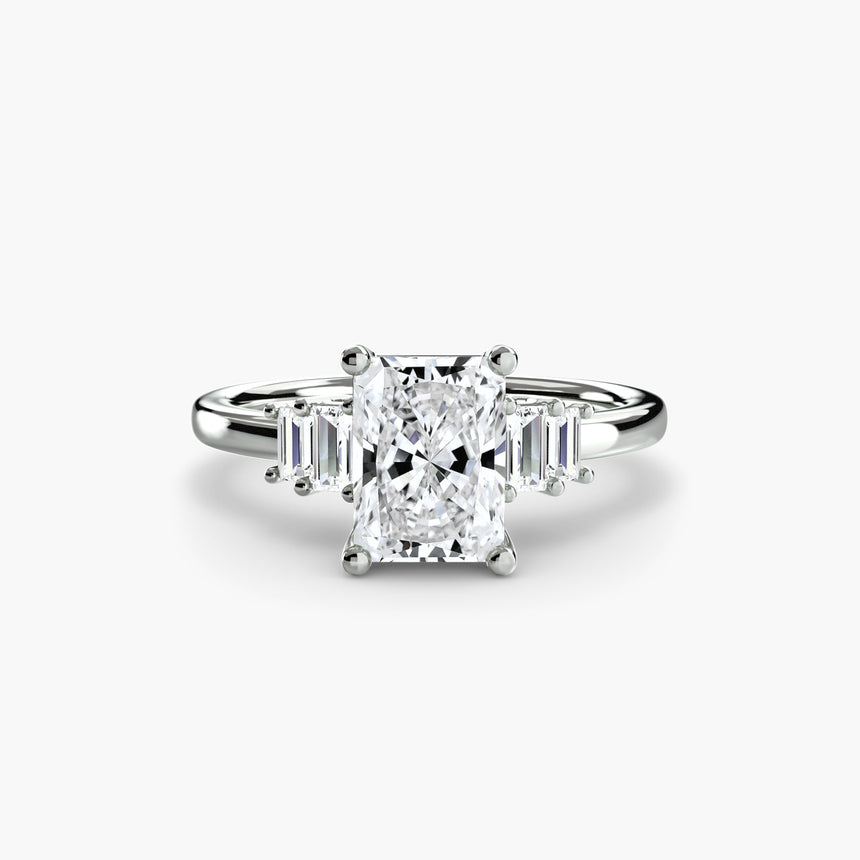AVENIR Radiant Cut Baguette Accent Solitaire Ring Setting in White Gold | SARATTI