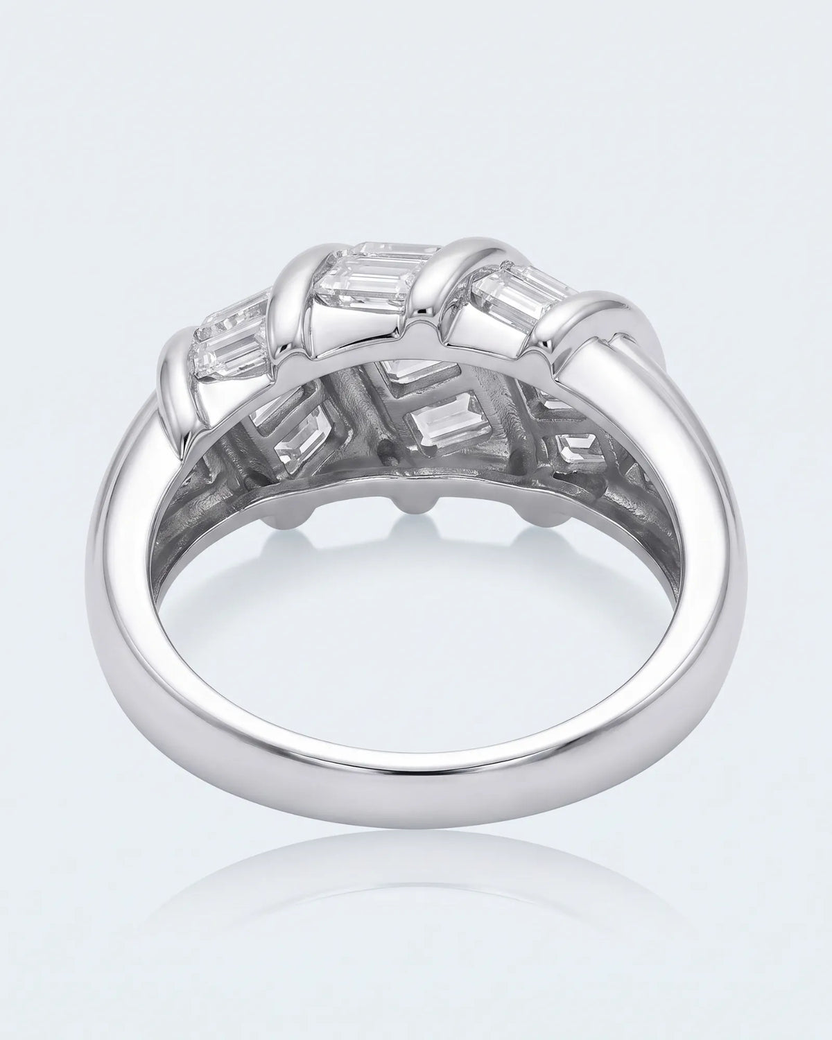 Platinum baguette diamond eternity band, top profile | SARATTI