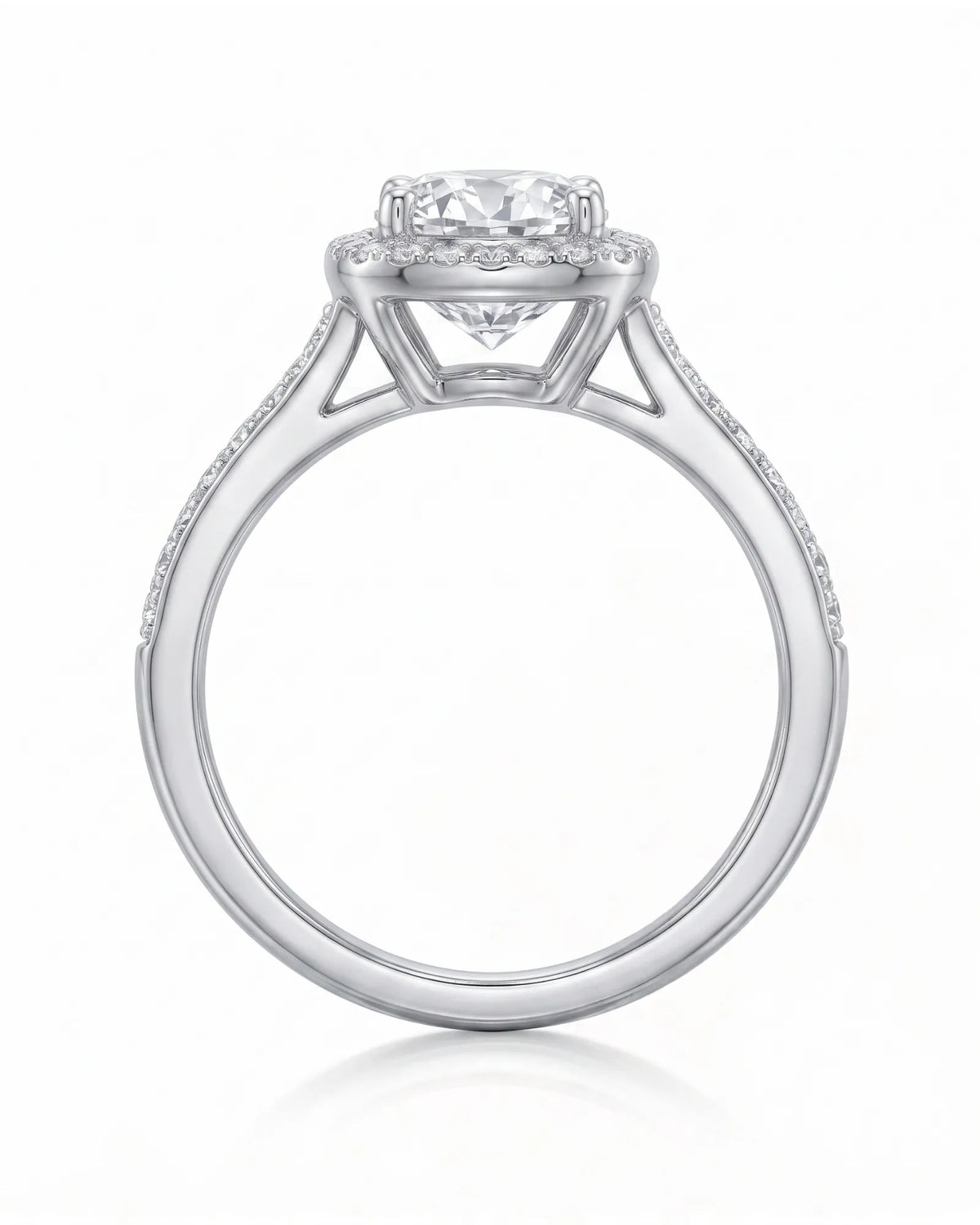 BEA 0.50 carat round natural diamond halo engagement ring in platinum, side profile showing raised halo basket | SARATTI