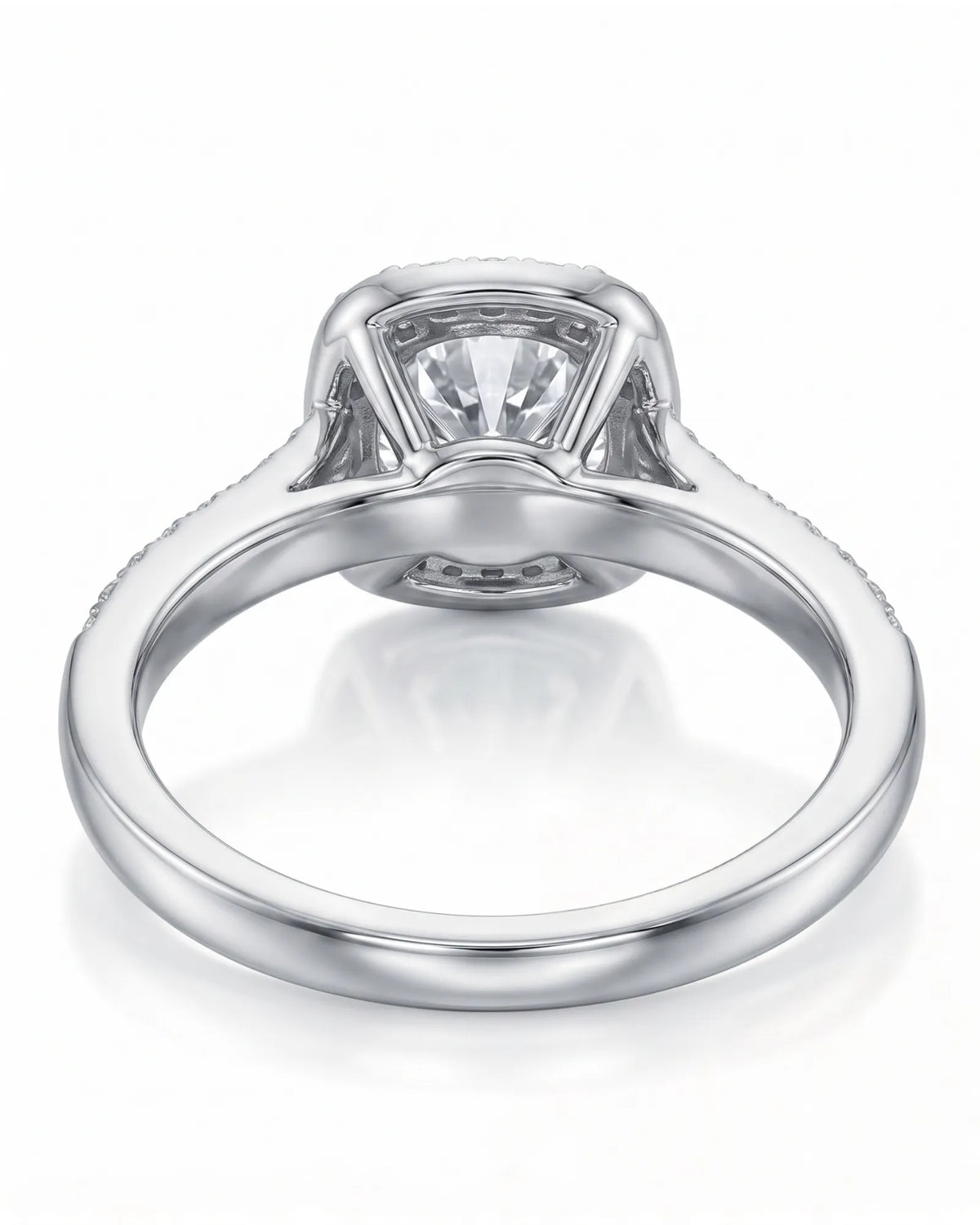 BEA 0.50 carat round natural diamond halo engagement ring in platinum, underside and open gallery view | SARATTI