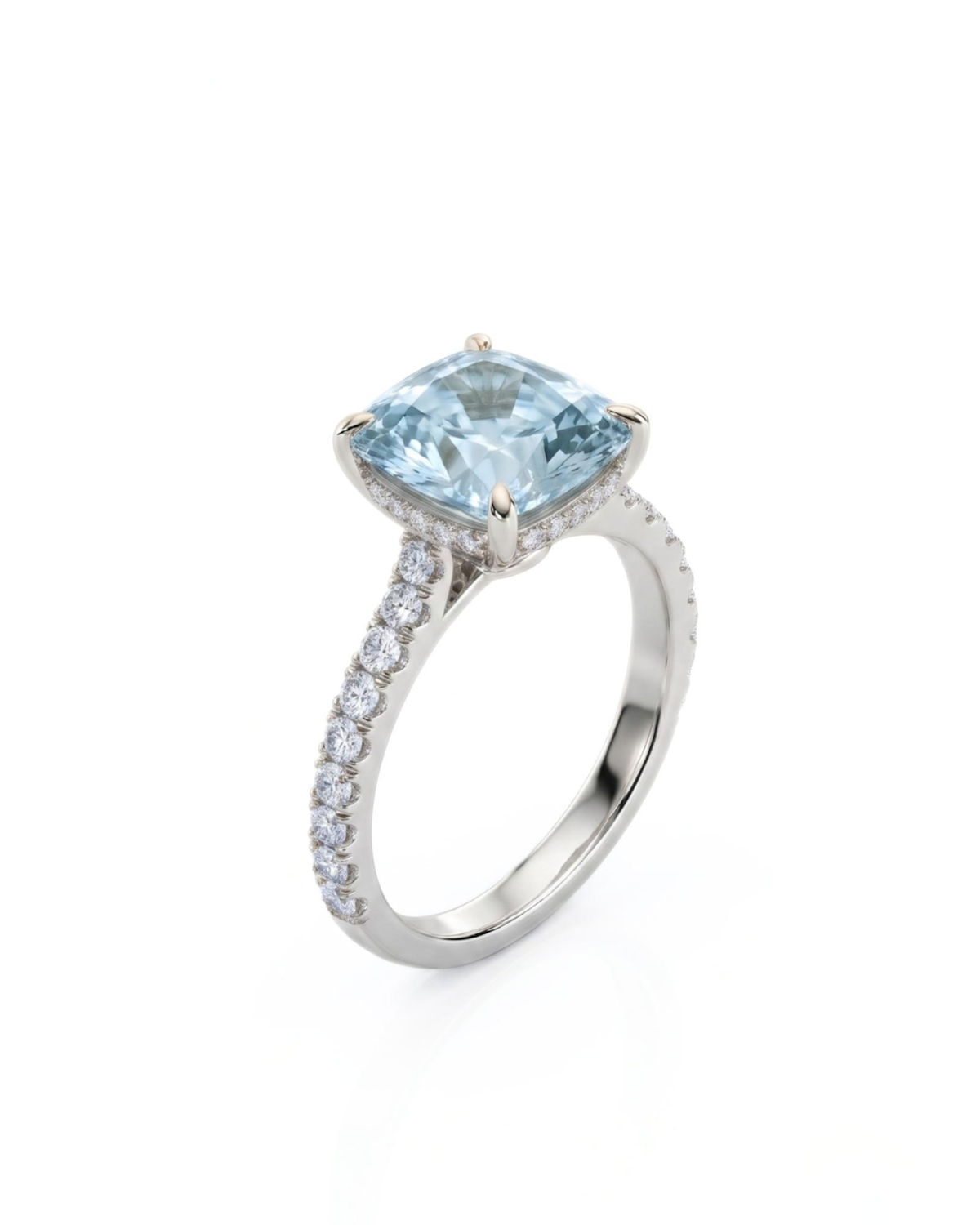 CAELIA – Cushion Cut Aquamarine Pavé Solitaire Ring Setting