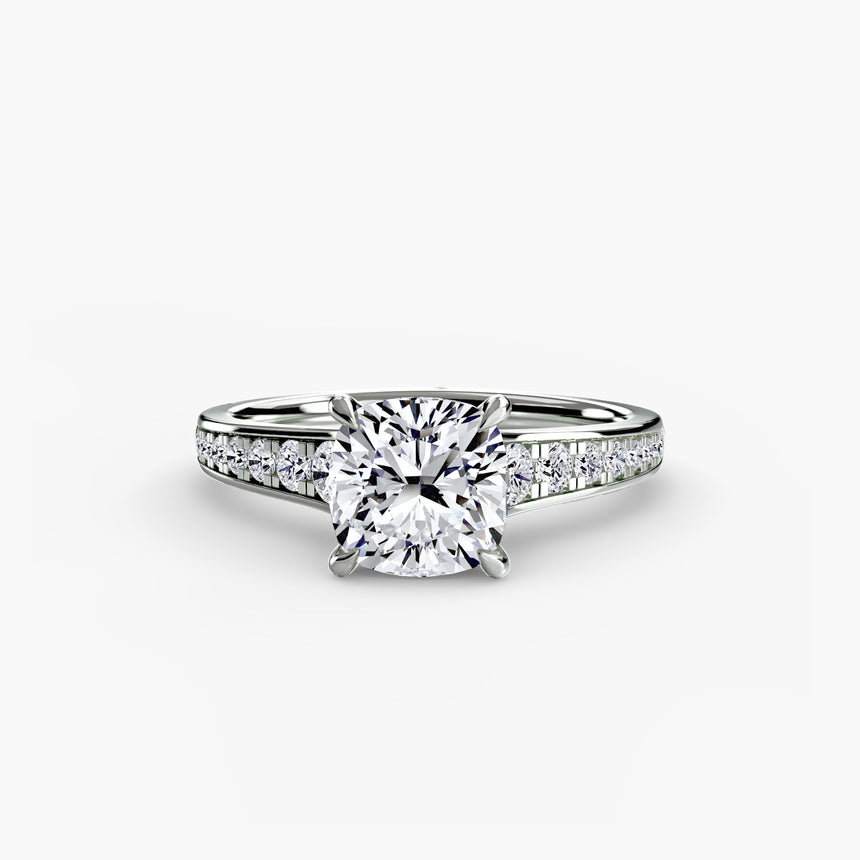 CÉLESTE – Cushion Cut Pavé Solitaire Ring Setting – White Gold view | SARATTI