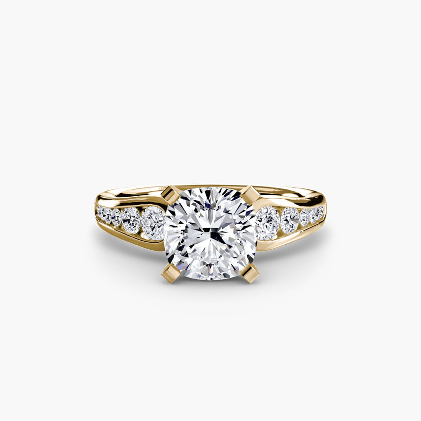 CLARTÉ Cushion Cut pavé solitaire ring setting in Yellow Gold | SARATTI