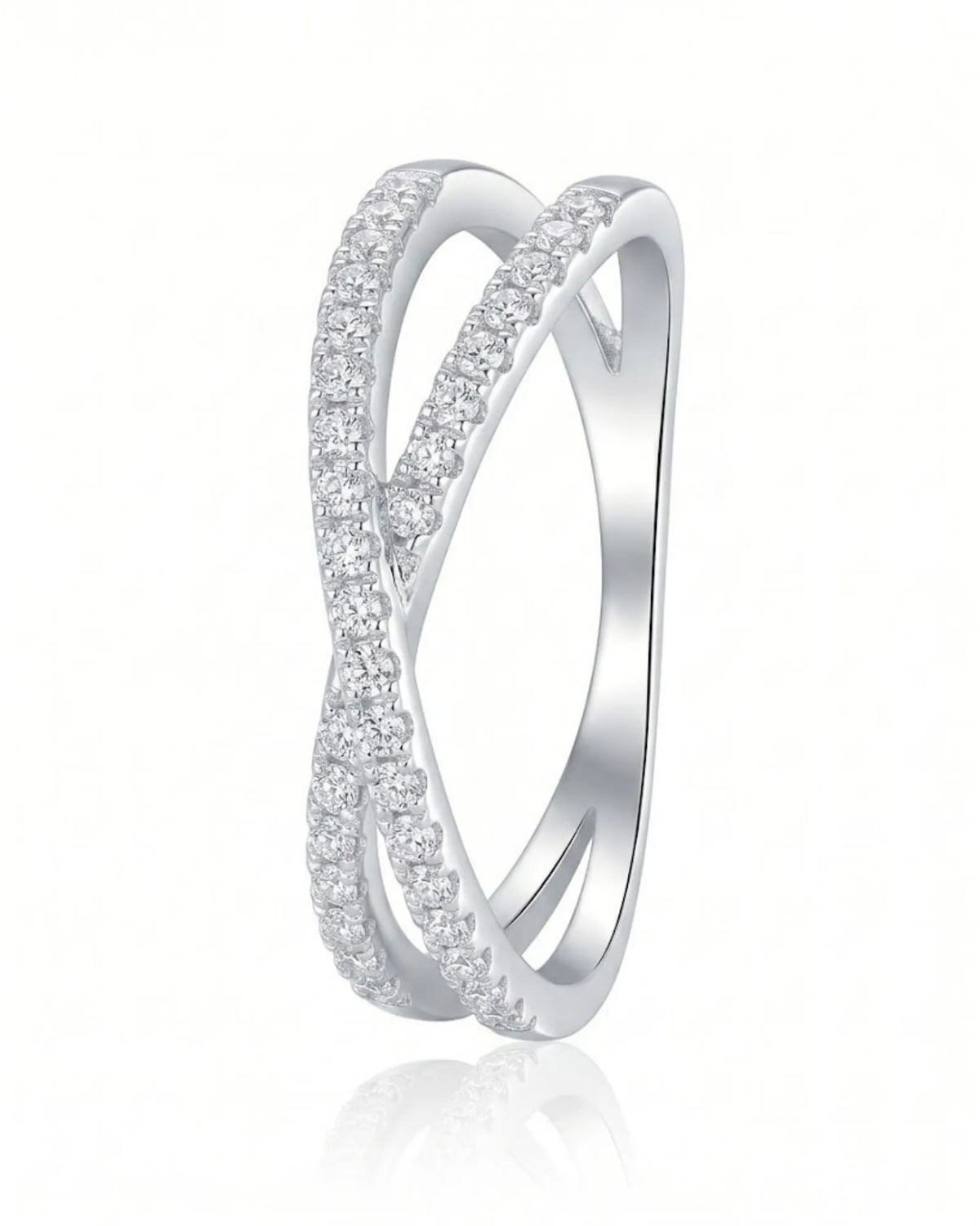Platinum crossover diamond wedding band with round brilliant diamonds across the upper criss cross band | SARATTI