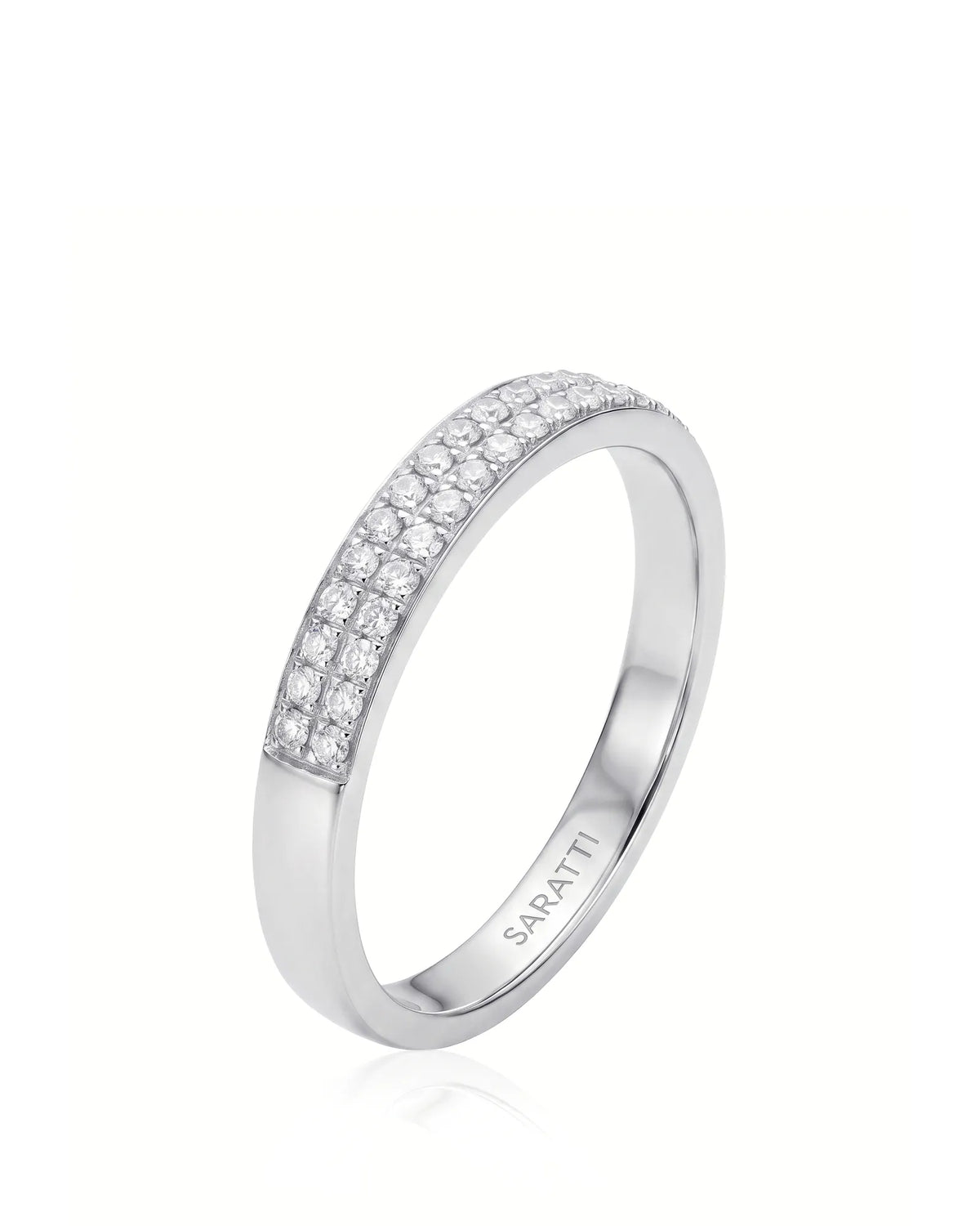 Diamond infinity band in 18K white gold, front studio view | SARATTI
