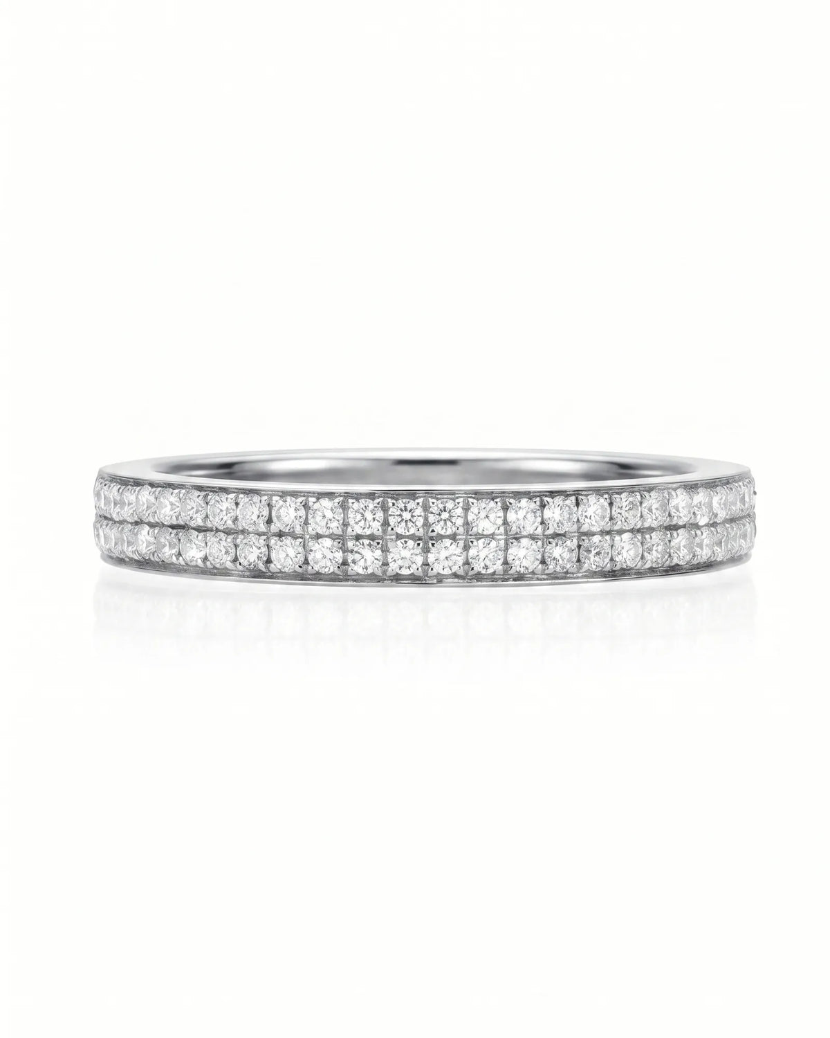 18K white gold diamond infinity band, angled studio view | SARATTI
