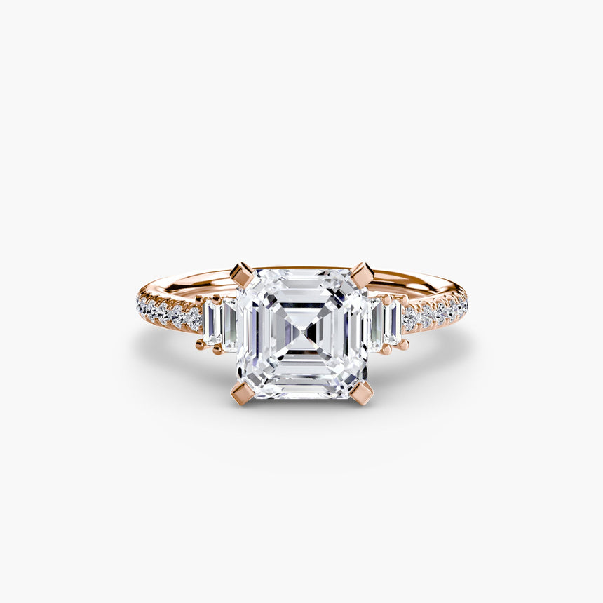 ÉCLAT – Asscher Cut Wide Pavé Solitaire Ring Setting in Rose Gold | SARATTI
