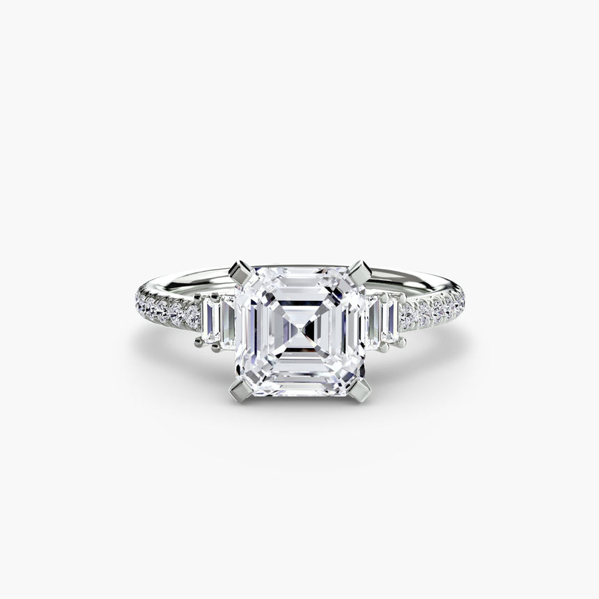 ÉCLAT – Asscher Cut Wide Pavé Solitaire Ring Setting in White Gold | SARATTI
